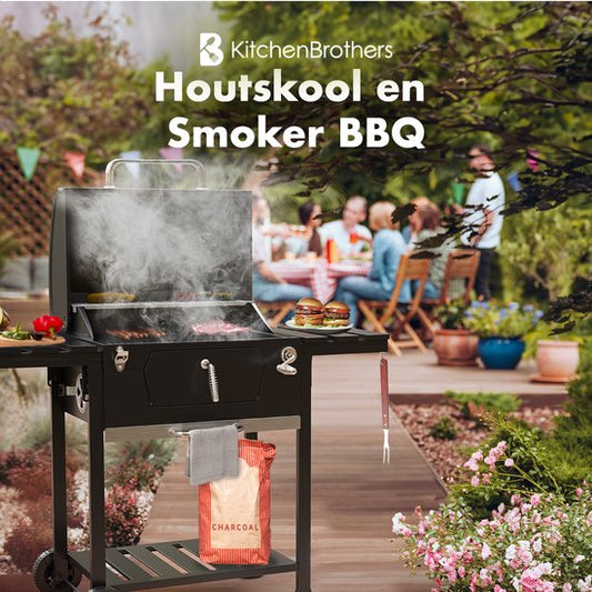 KitchenBrothers 2-in-1 Houtskool BBQ & Smoker 100% PFAS-Vrij