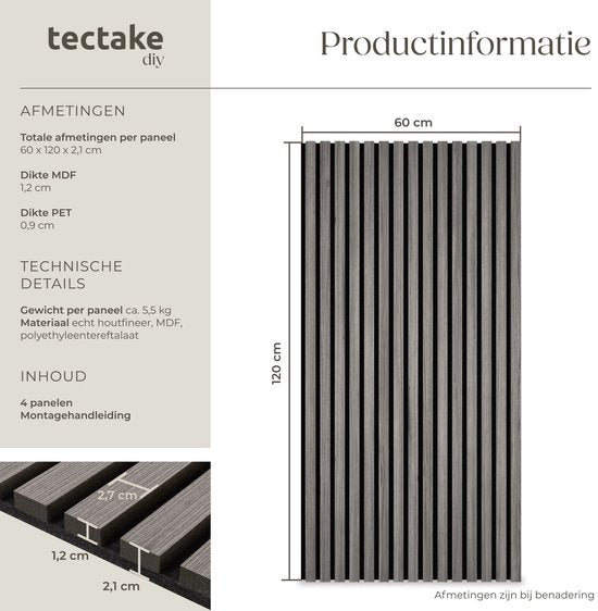 Akoestische Panelen - Set van 4 - 60 x 120 cm - 2,88 m² - Geluidsisolatie