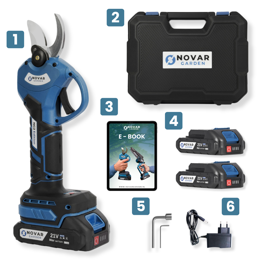 NG2 Accu Snoeischaar – Compleet set met koffer, oplader en twee 2.0Ah accu's