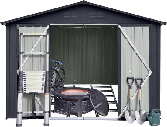 Tuinhuisje 2XL – Gegalvaniseerd Metaal Antraciet | 15,5m³ Opslagruimte | Incl. Slot & Gereedschapshaken