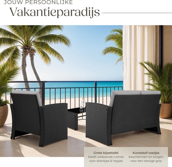 Loungeset Lucca | 4 Personen | Bank + 2 Stoelen + Glazen Tafel | GRATIS Kussens