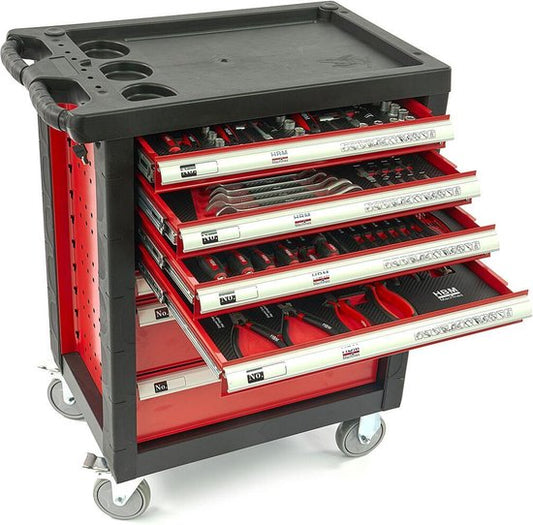 HBM Premium Gevulde Gereedschapswagen 154-Delig - 47 x 70 x 100 cm - Rood