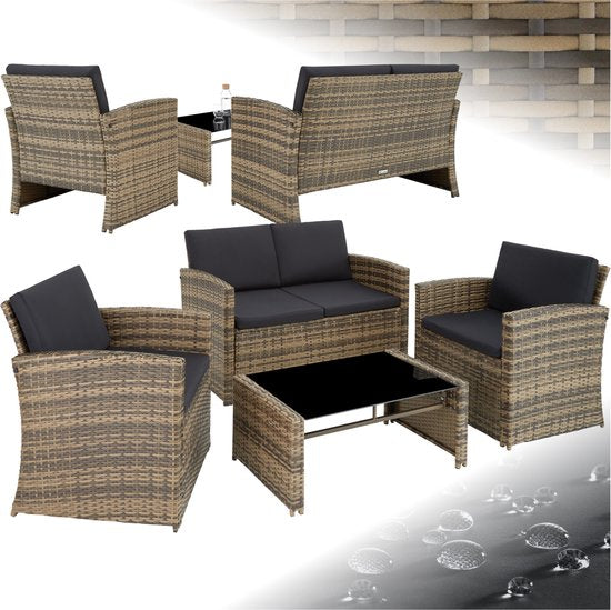 Loungeset Lucca | 4 Personen | Bank + 2 Stoelen + Glazen Tafel | GRATIS Kussens