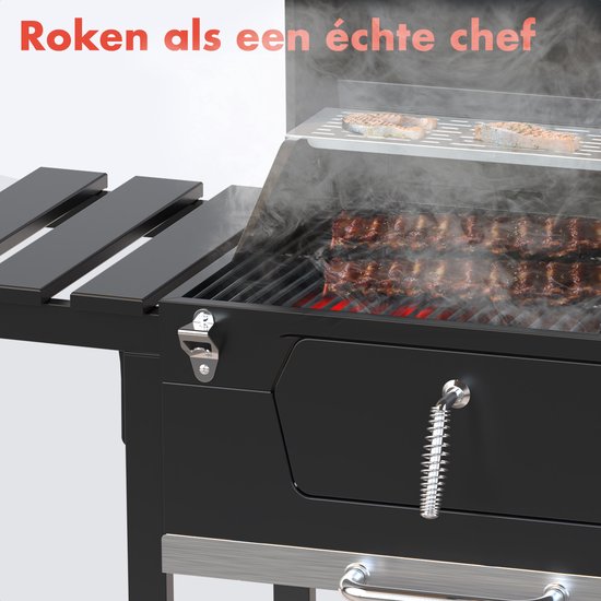 KitchenBrothers 2-in-1 Houtskool BBQ & Smoker  100% PFAS-Vrij