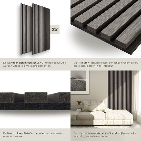 Akoestische Panelen - Set van 4  - 60 x 120 cm - 2,88 m²   - Geluidsisolatie