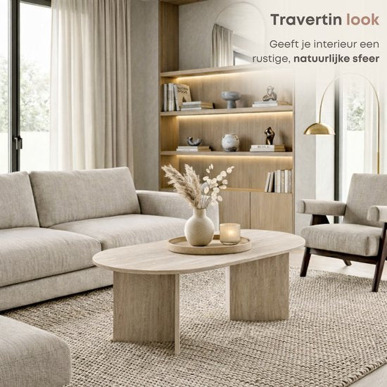 Luxe Salontafel Ovaal - Travertin - 100 x 50 x 37,5 cm
