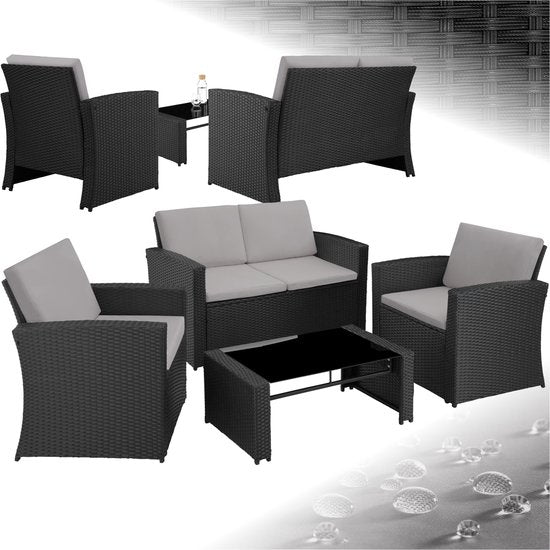Loungeset Lucca | 4 Personen | Bank + 2 Stoelen + Glazen Tafel | GRATIS Kussens