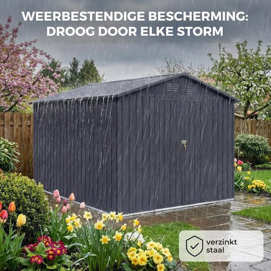 Tuinhuisje 2XL – Gegalvaniseerd Metaal Antraciet | 15,5m³ Opslagruimte | Incl. Slot & Gereedschapshaken