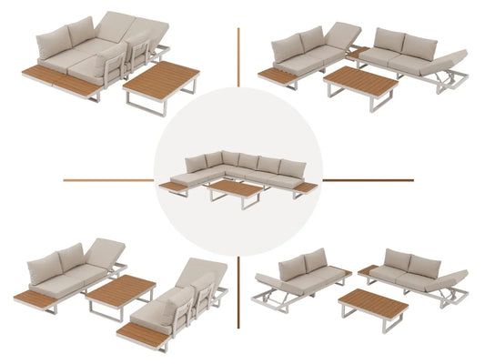 Seto Teak Loungeset Complete | Crème White | 4-Delig Tuinmeubelset