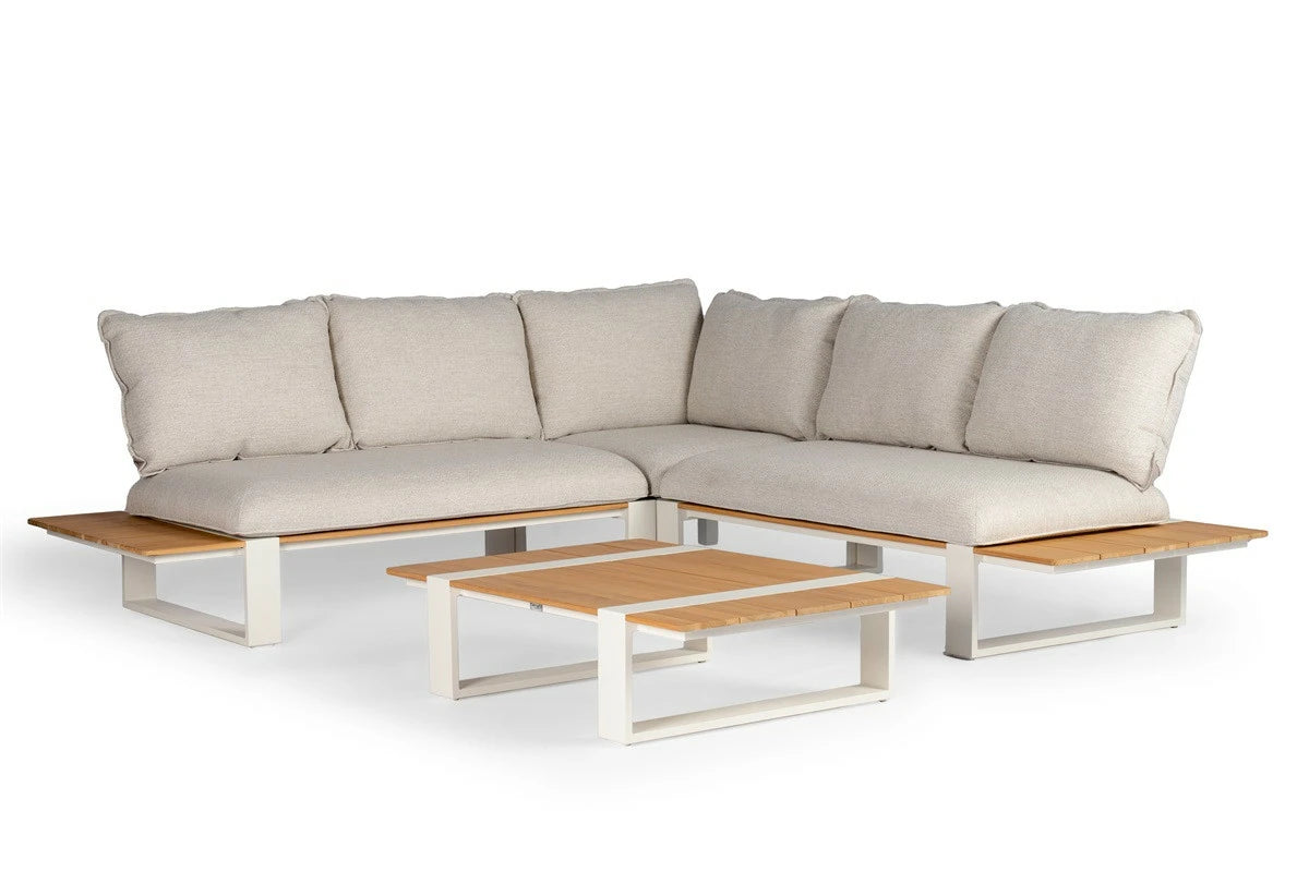 Seto Teak Loungeset Complete | Crème White | 4-Delig Tuinmeubelset